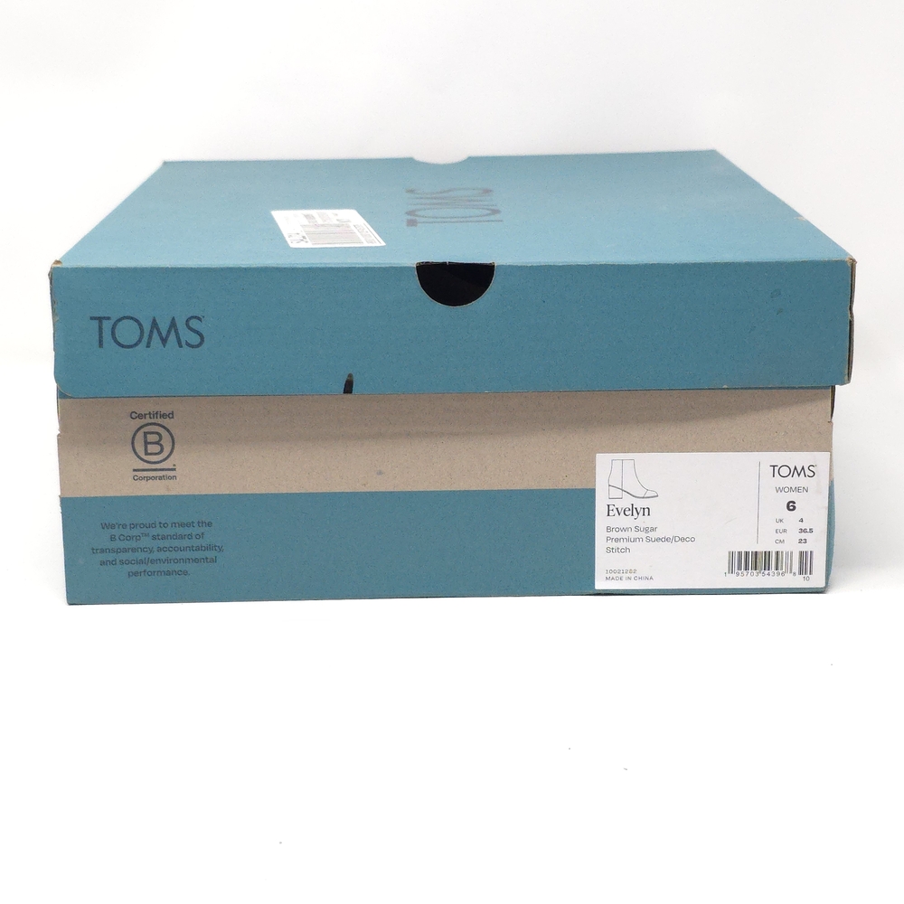 TOMS Evelyn Brown Suede Stacked Heel Ankle Boots 6M - Picture 12 of 12